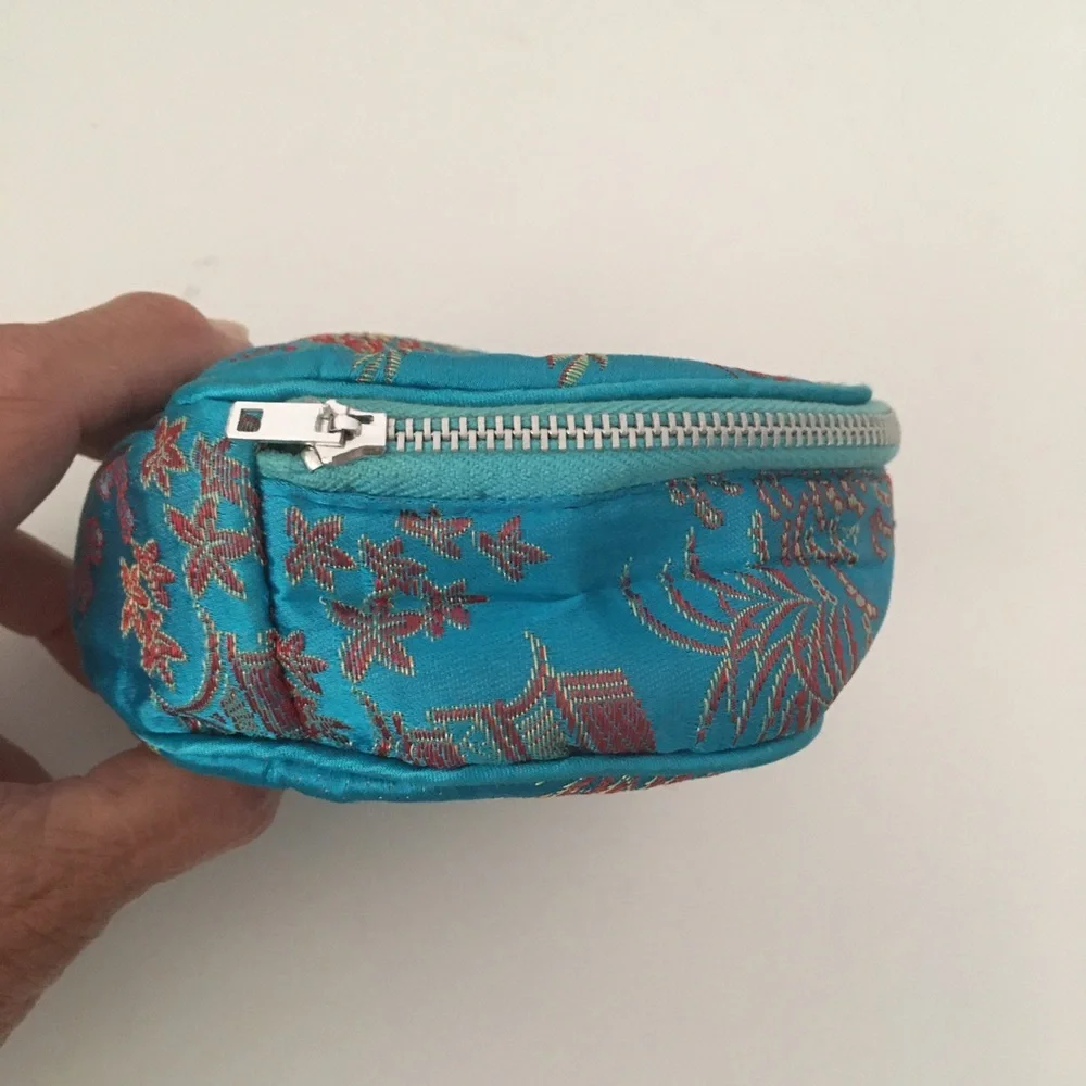 2 pc Vintage Brocade Travel Jewelry Organizer Asian Inspired Print
